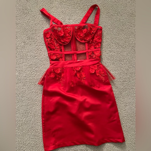 Alamour the Label red coral 3D mini dress. - Picture 1 of 7